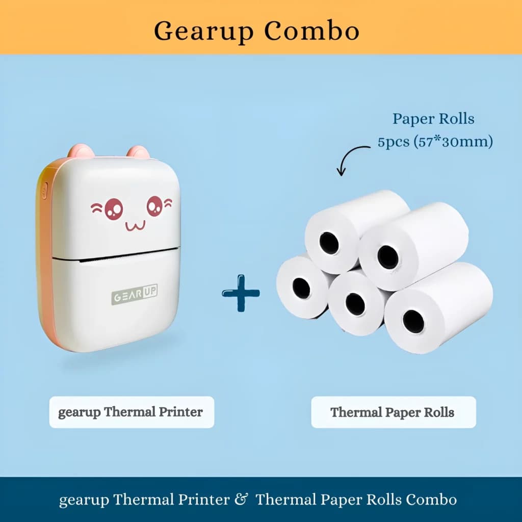 Gearup Thermal Printer & Thermal Paper Rolls Combo – Pink Color